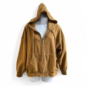 American Eagle Women's Full Zip Up Oversized Hoodie XS S Brown Cozy Streetwear